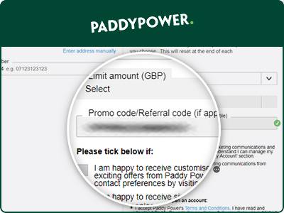 Location of the Paddy Power promo code box