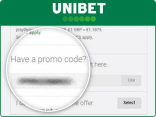 Location of the Unibet promo code box